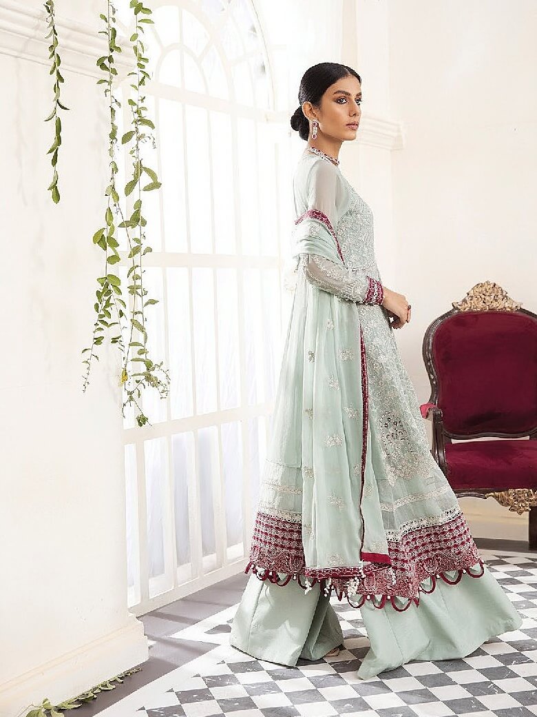 XENIA Formals Pareesia Embroidered Chiffon Unstitched 3Pc Suit 01-SCARLET - FaisalFabrics.pk