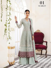 XENIA Formals Pareesia Embroidered Chiffon Unstitched 3Pc Suit 01-SCARLET - FaisalFabrics.pk