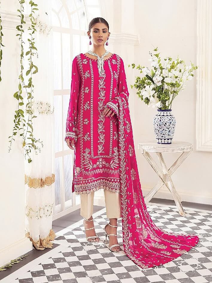 XENIA Formals Pareesia Embroidered Chiffon Unstitched 3Pc Suit 02-ELIZA - FaisalFabrics.pk