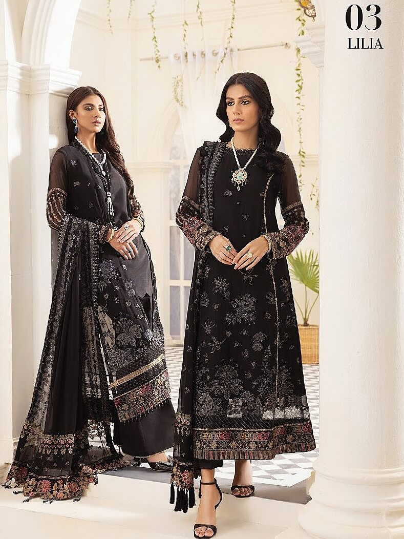 XENIA Formals Pareesia Embroidered Chiffon Unstitched 3Pc Suit 03-LILIA - FaisalFabrics.pk