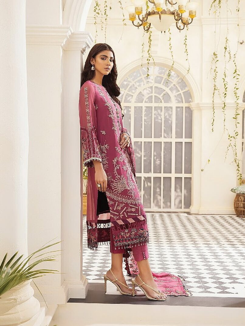 XENIA Formals Pareesia Embroidered Chiffon Unstitched 3Pc Suit 05-PEONY - FaisalFabrics.pk