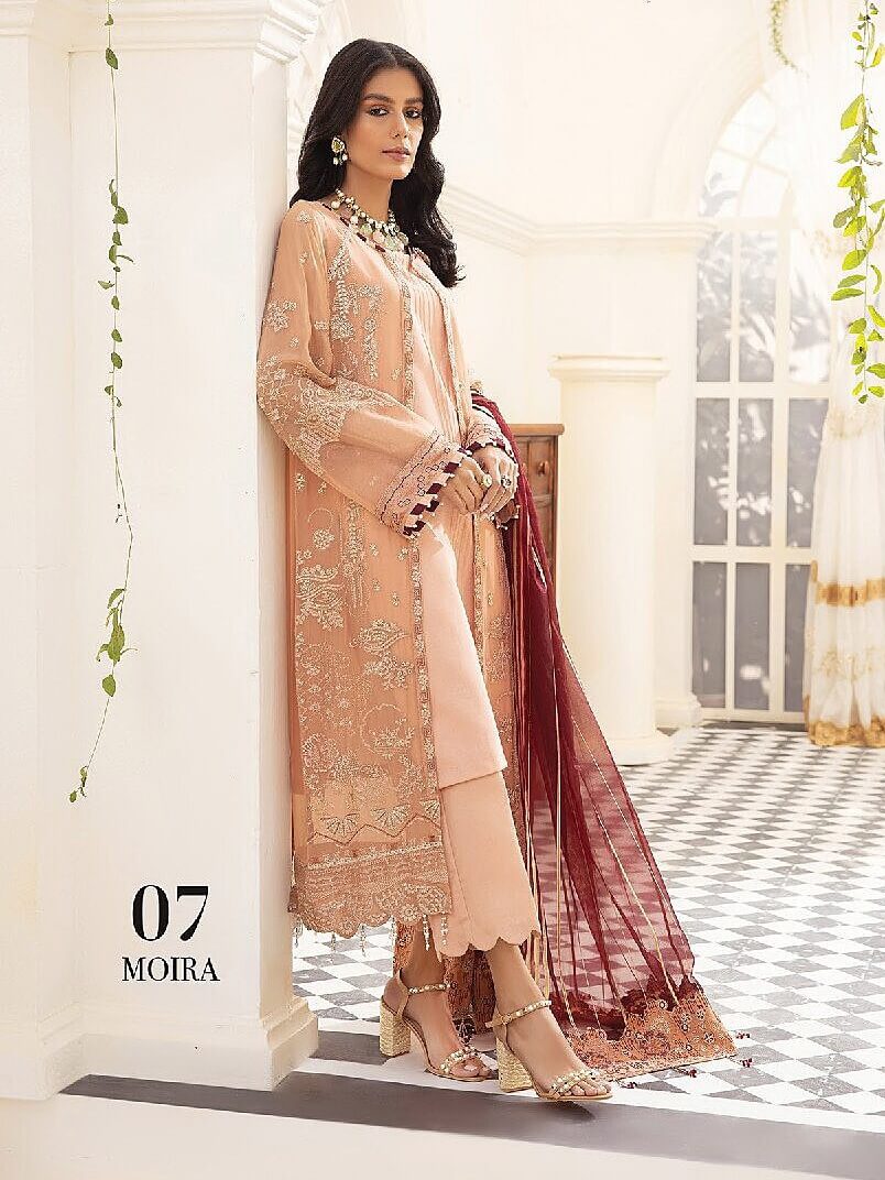 XENIA Formals Pareesia Embroidered Chiffon Unstitched 3Pc Suit 07-MOIRA - FaisalFabrics.pk