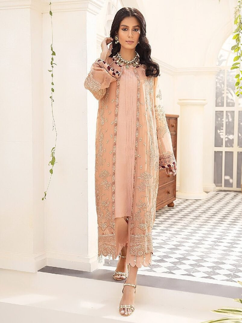 XENIA Formals Pareesia Embroidered Chiffon Unstitched 3Pc Suit 07-MOIRA - FaisalFabrics.pk