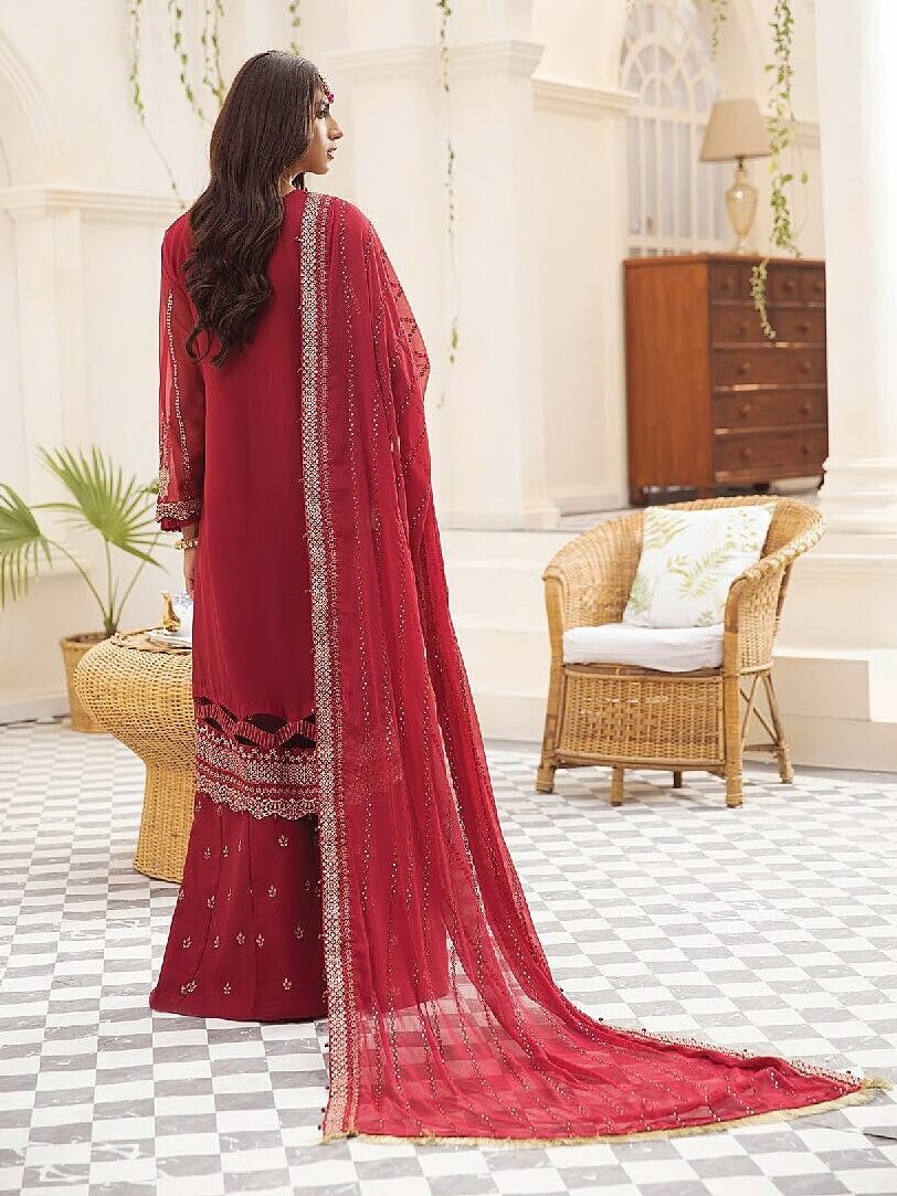 XENIA Formals Pareesia Embroidered Chiffon Unstitched 3Pc Suit 08-ROSEWOOD - FaisalFabrics.pk