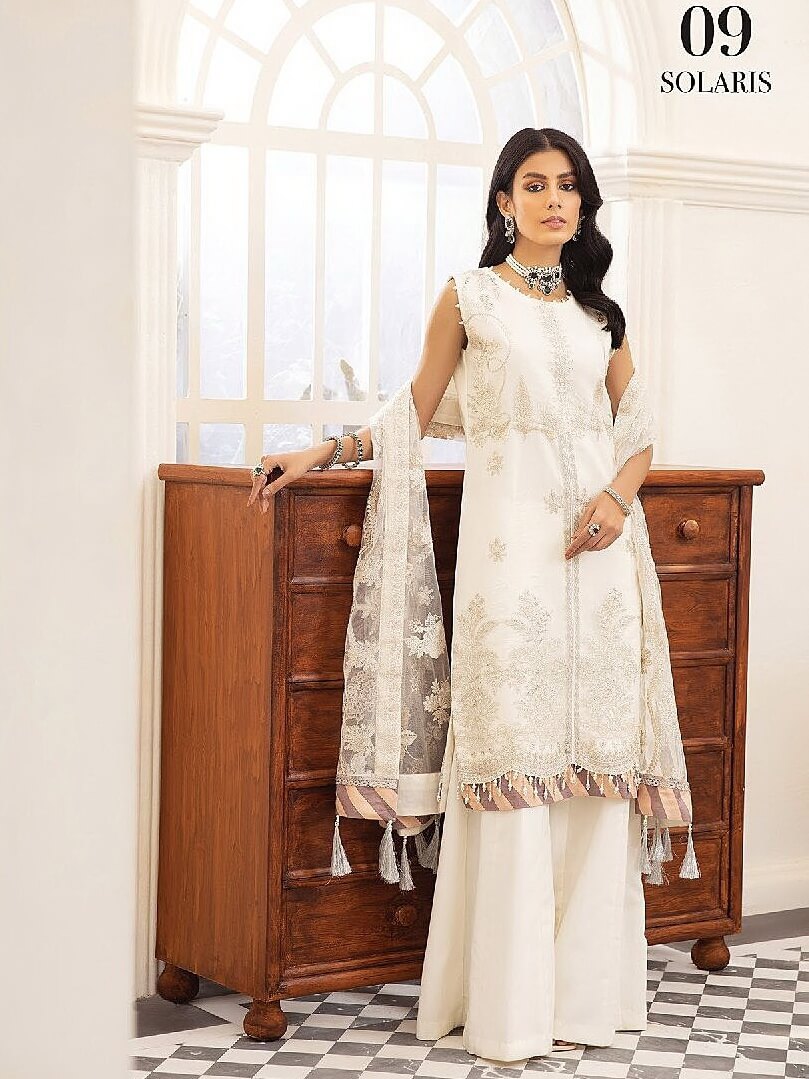 XENIA Formals Pareesia Embroidered Chiffon Unstitched 3Pc Suit 09-SOLARIS - FaisalFabrics.pk