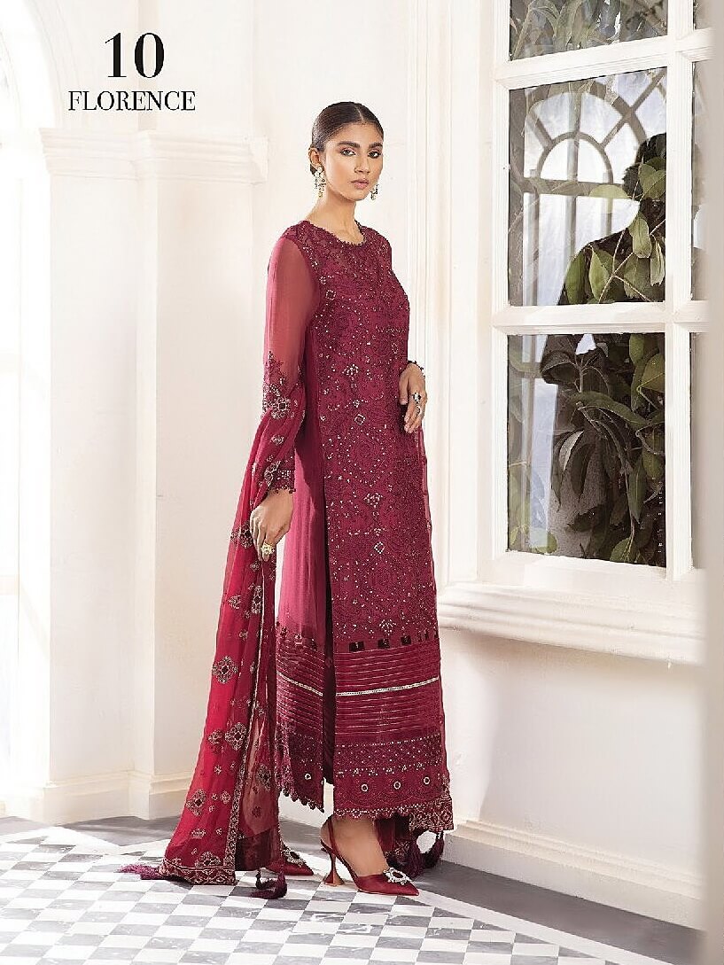 XENIA Formals Pareesia Embroidered Chiffon Unstitched 3Pc Suit 10-FLORENCE - FaisalFabrics.pk