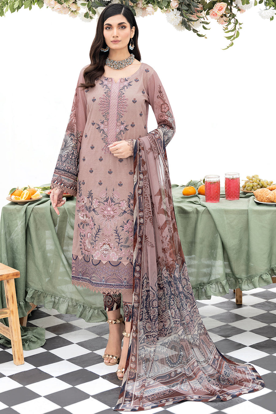 Ramsha Riwayat Embroidered Luxury Lawn Unstitched 3 Piece Suit Y-502
