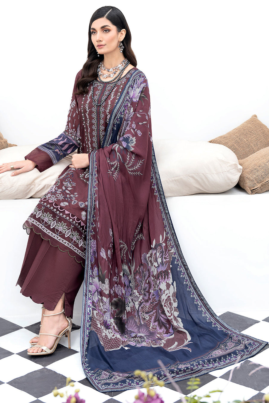 Ramsha Riwayat Embroidered Luxury Lawn Unstitched 3 Piece Suit Y-506