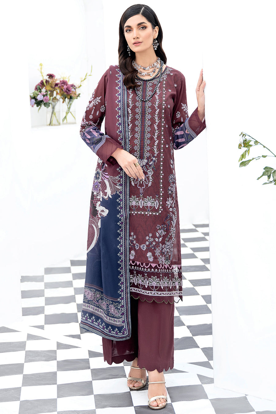 Ramsha Riwayat Embroidered Luxury Lawn Unstitched 3 Piece Suit Y-506