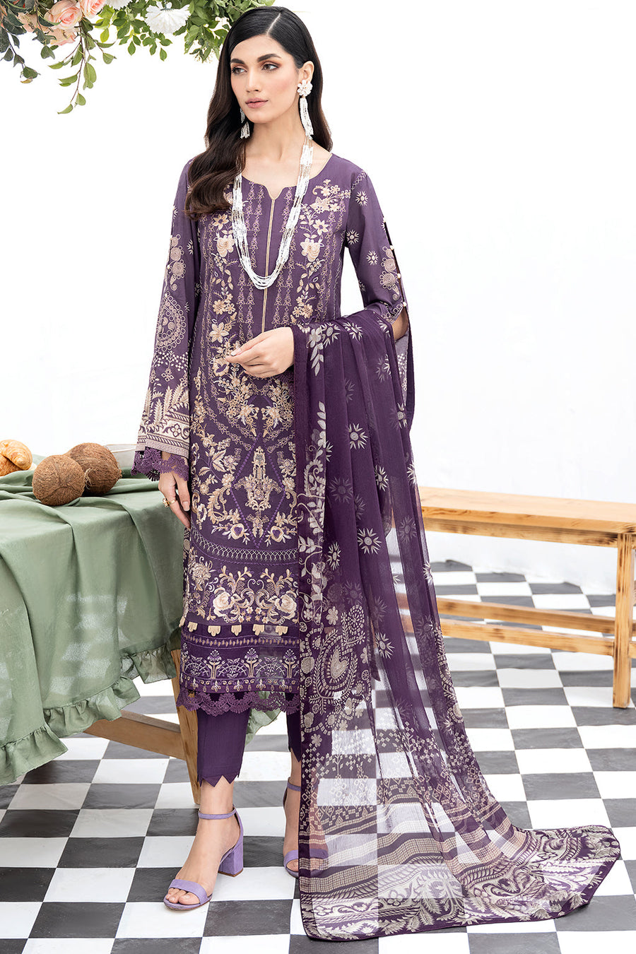 Ramsha Riwayat Embroidered Luxury Lawn Unstitched 3 Piece Suit Y-510