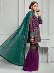ZARIF Luxury Chiffon Vol-3 Embroidered 3Pc Suit ZR-07 MULBERY - FaisalFabrics.pk