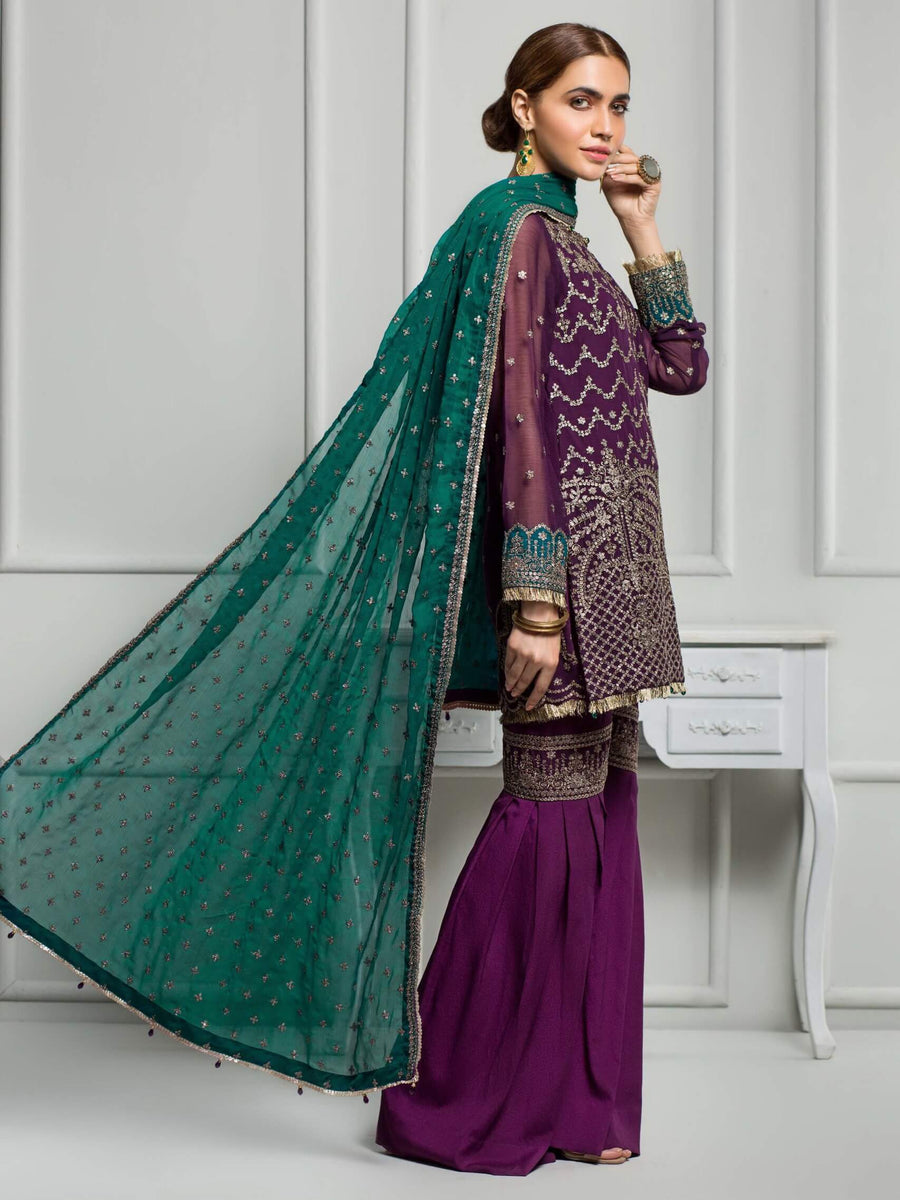 ZARIF Luxury Chiffon Vol-3 Embroidered 3Pc Suit ZR-07 MULBERY - FaisalFabrics.pk