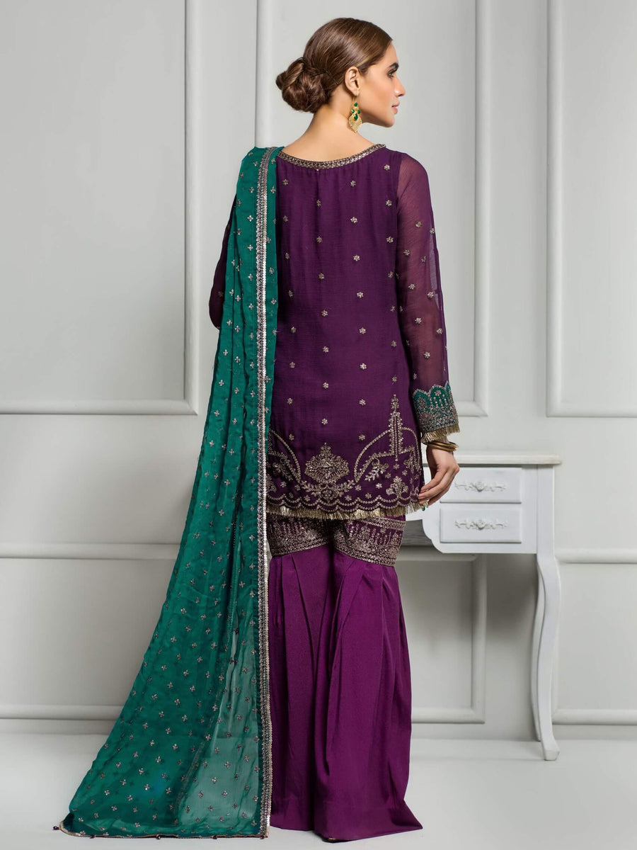 ZARIF Luxury Chiffon Vol-3 Embroidered 3Pc Suit ZR-07 MULBERY - FaisalFabrics.pk