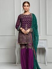ZARIF Luxury Chiffon Vol-3 Embroidered 3Pc Suit ZR-07 MULBERY - FaisalFabrics.pk