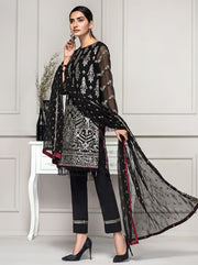 ZARIF Luxury Chiffon Collection Vol-2 Embroidered 3Pc Suit ZAR-05 Noire - FaisalFabrics.pk