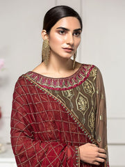 ZARIF Luxury Chiffon Collection Vol-2 Embroidered 3Pc Suit ZAR-04 Olive - FaisalFabrics.pk