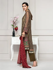 ZARIF Luxury Chiffon Collection Vol-2 Embroidered 3Pc Suit ZAR-04 Olive - FaisalFabrics.pk
