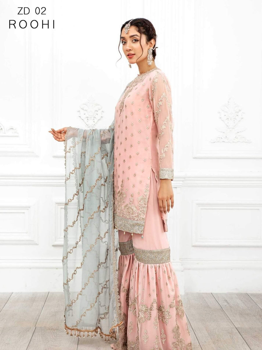 Dastoor by Zarif Luxury Chiffon Unstitched 3 Piece Suit ZD-02 ROOHI - FaisalFabrics.pk