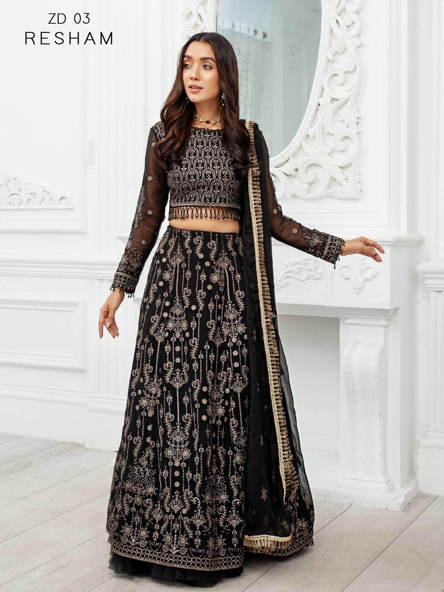 Dastoor by Zarif Luxury Chiffon Unstitched 3 Piece Suit ZD-03 RESHAM - FaisalFabrics.pk