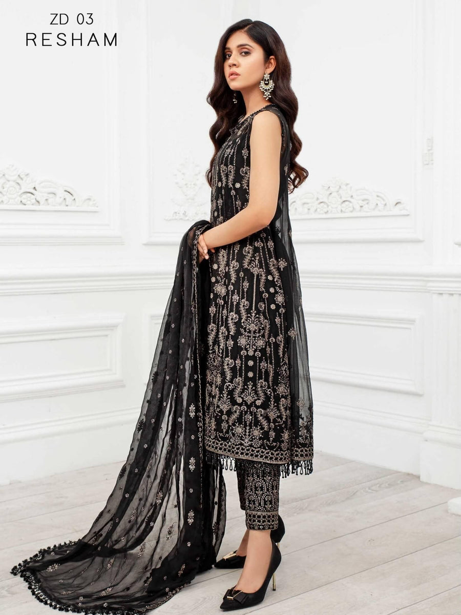 Dastoor by Zarif Luxury Chiffon Unstitched 3 Piece Suit ZD-03 RESHAM - FaisalFabrics.pk