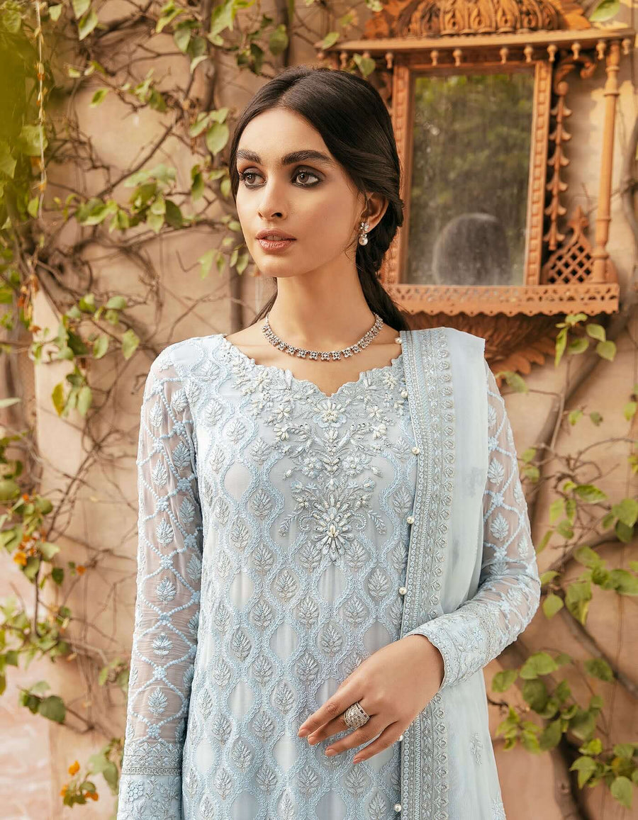 SIFA Crinkle Chiffon Unstitched Embroidered 3Pc Suit - ZEB