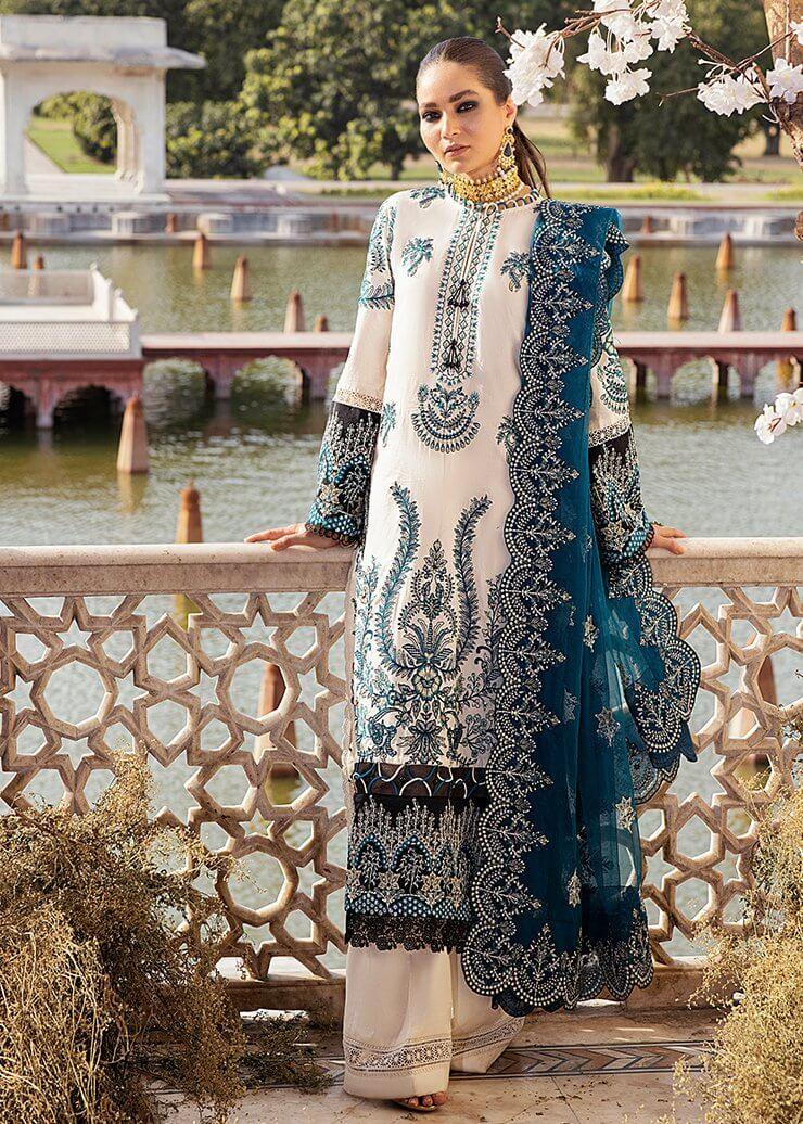 Afrozeh Luxury Lawn Unstitched 3 Piece Embroidered Suit D-08 Zephyr - FaisalFabrics.pk