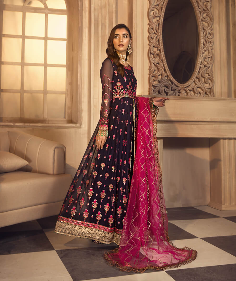 Noor E Rang By Zarif Luxury Unstitched Chiffon 3Pc Suit ZF-01 Mahjabeen - FaisalFabrics.pk