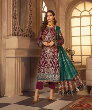 Noor E Rang By Zarif Luxury Unstitched Chiffon 3Pc Suit ZF-04 Mahtaab - FaisalFabrics.pk