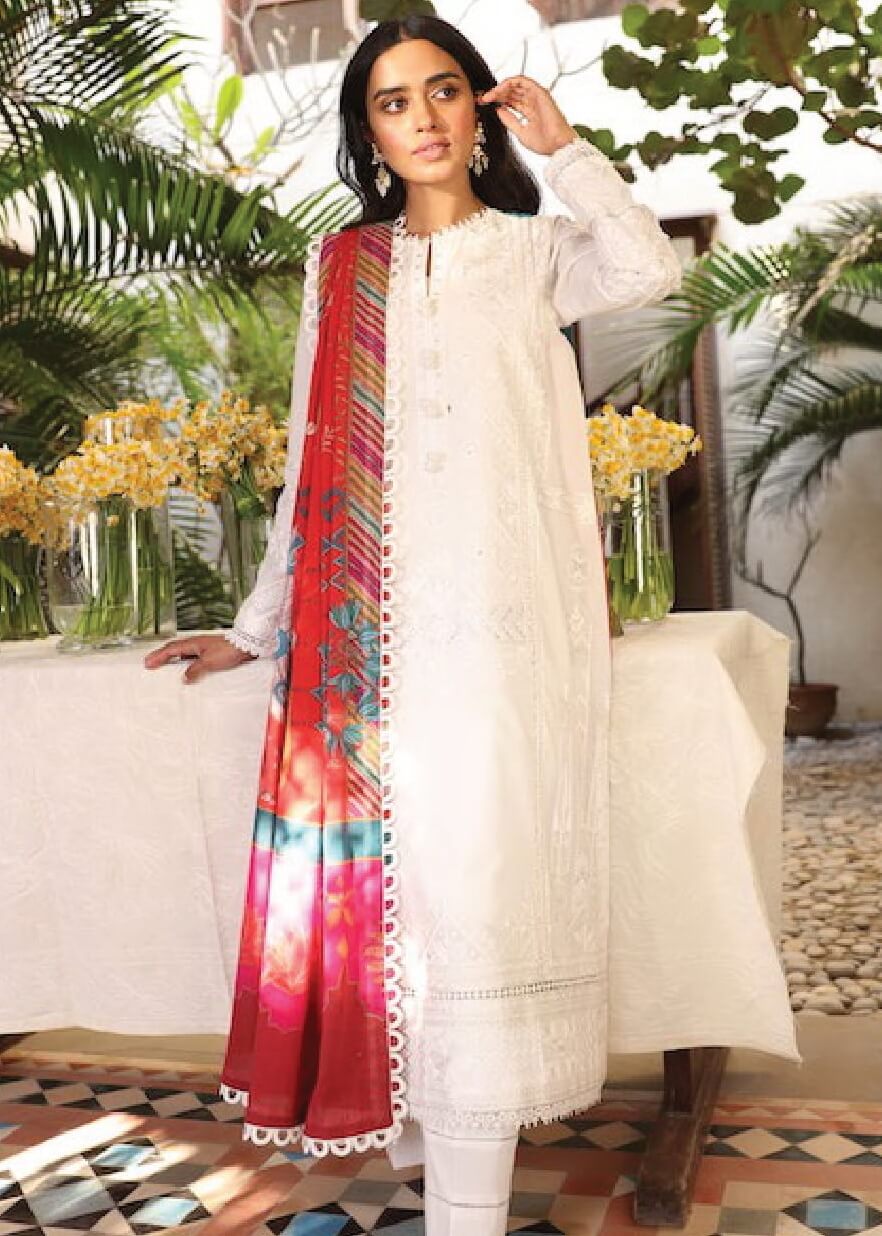 Zaha Lawn 2021 Unstitched Embroidered 3 Piece Suit ZL21-03A Ghermez - FaisalFabrics.pk