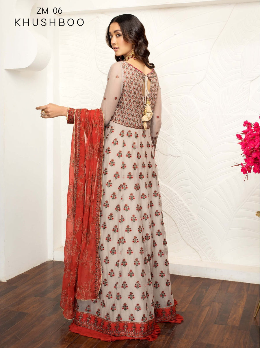 Mehakmah by Zarif Luxury Chiffon Unstitched 3Pc Suit ZM-06 KHUSHBOO - FaisalFabrics.pk