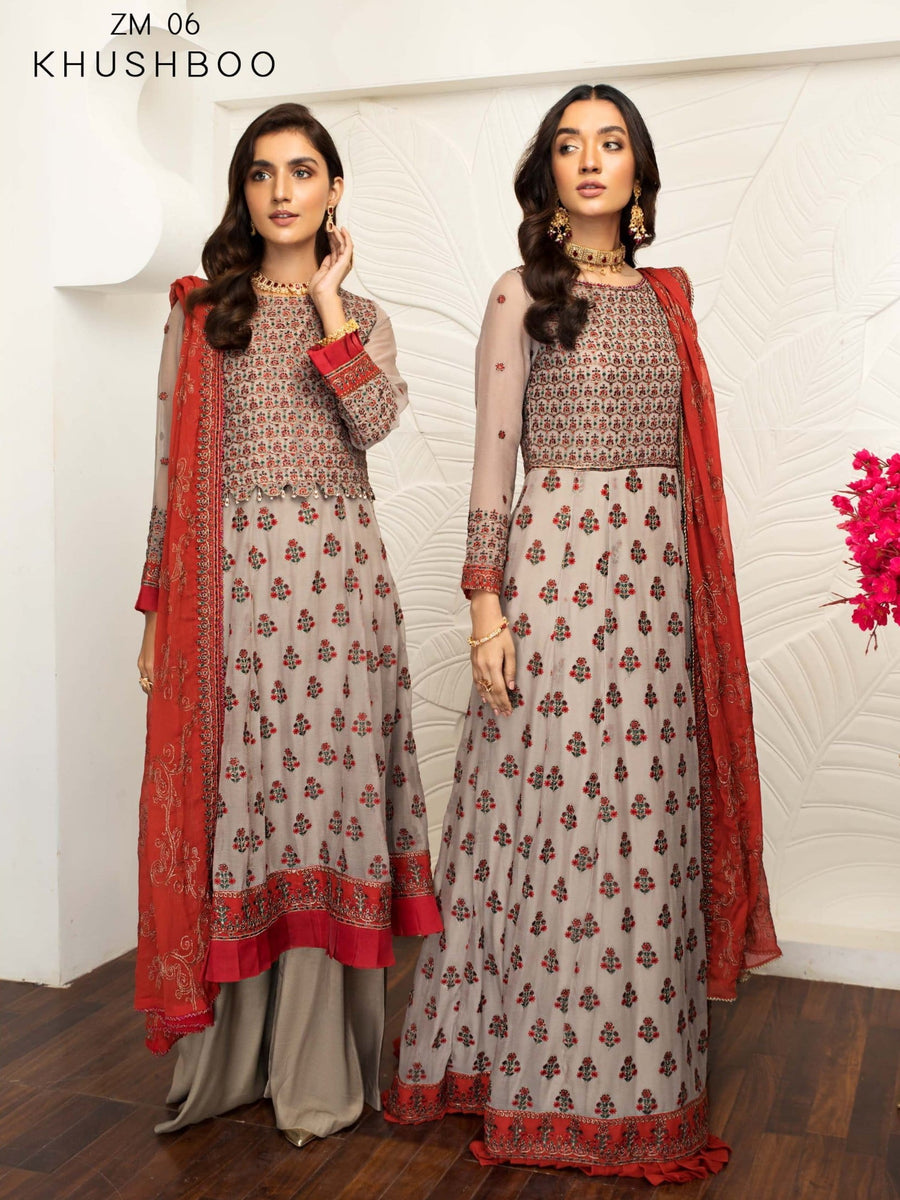 Mehakmah by Zarif Luxury Chiffon Unstitched 3Pc Suit ZM-06 KHUSHBOO - FaisalFabrics.pk