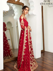 Mehakmah by Zarif Luxury Chiffon Unstitched 3Pc Suit ZM-08 SHEHNAI - FaisalFabrics.pk