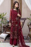 Zahra by Zainab Manan Unstitched Chiffon 3Pc Suit ZM-21 Dutchess Red