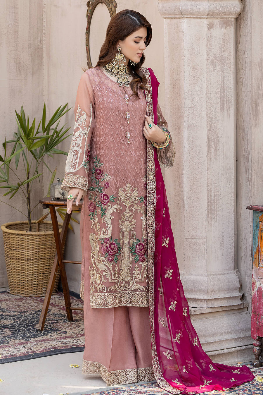 Zahra by Zainab Manan Unstitched Chiffon 3Pc Suit ZM-26 Berry Blast