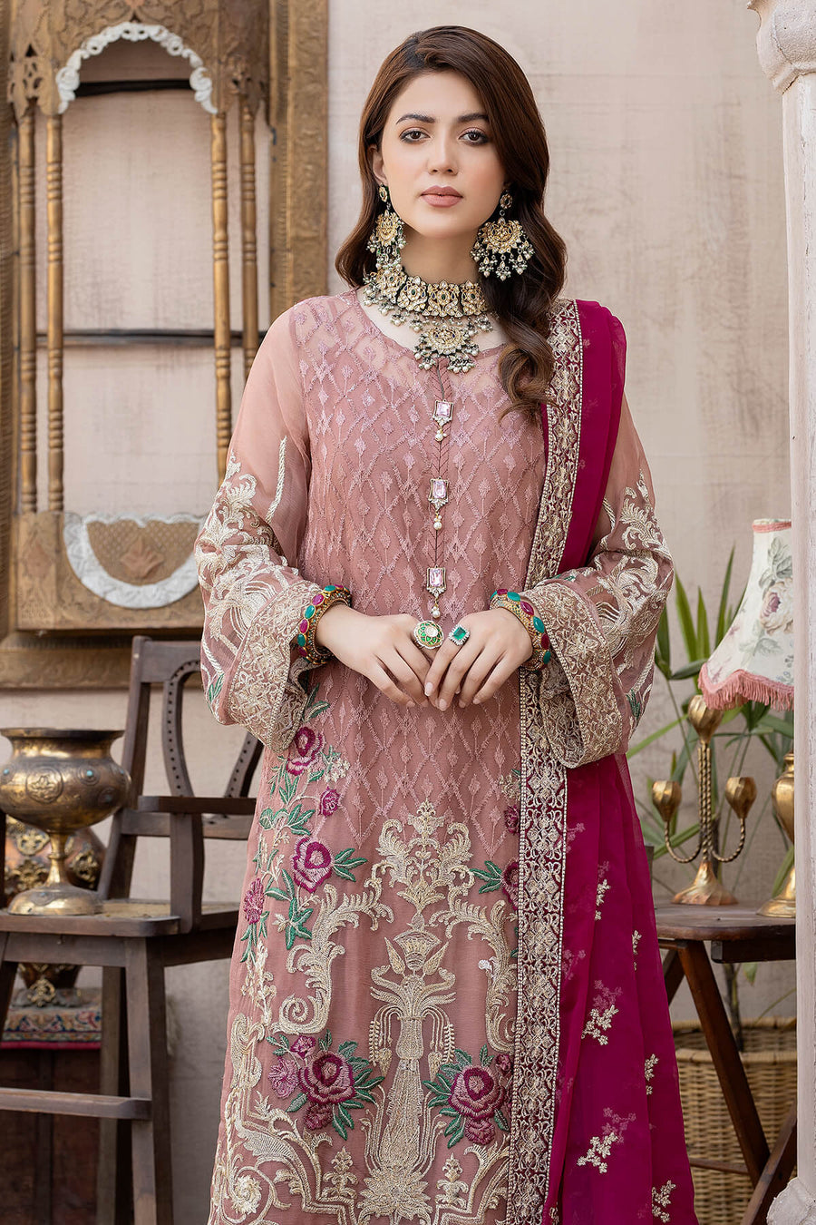 Zahra by Zainab Manan Unstitched Chiffon 3Pc Suit ZM-26 Berry Blast
