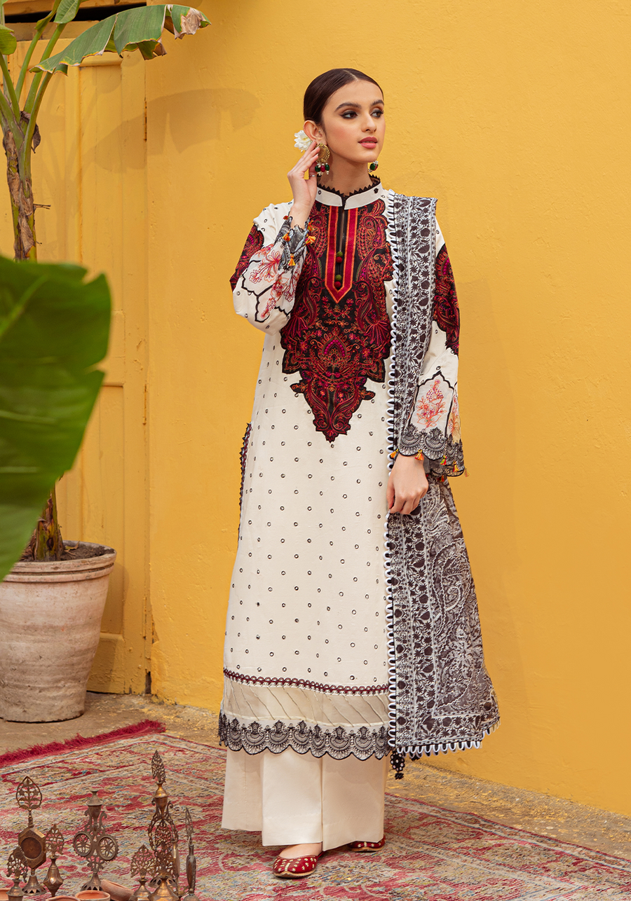 Zarqash Tresor Luxe Lawn Unstitched Embroidered 3 Piece Suit ZQ 9B