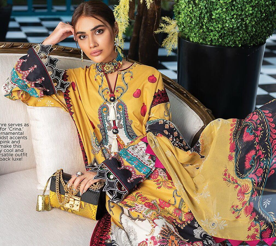 ZAHA Lawn Spring Summer 2020 3PC Embroidered Lawn Suit ZL20-01 Crina - FaisalFabrics.pk