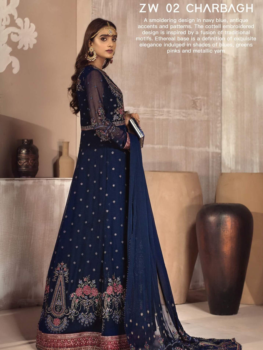 Zarif Mah e Gul Luxury Chiffon 3Pc Suit Wedding Collection ZW-02 Charbagh - FaisalFabrics.pk