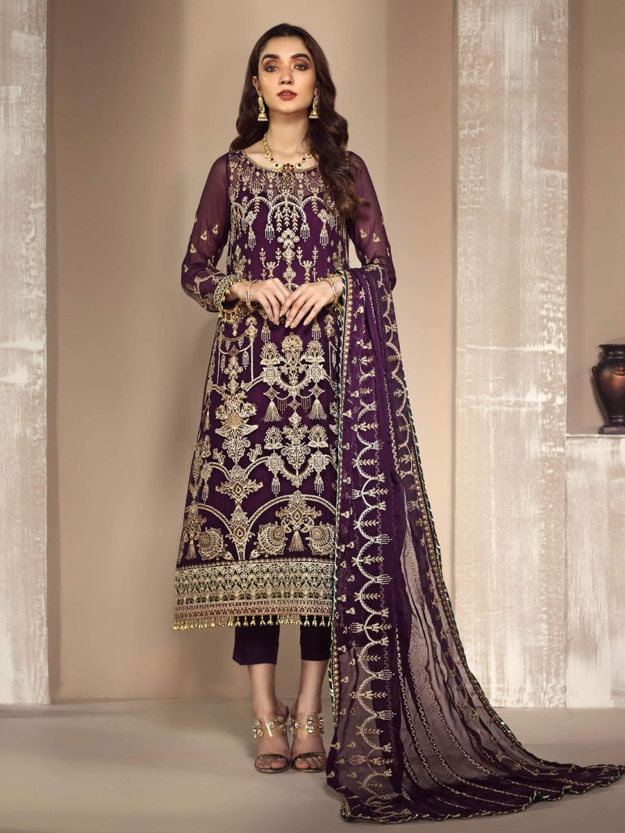 Zarif Mah e Gul Luxury Chiffon 3Pc Suit Wedding Collection ZW-04 Hayat - FaisalFabrics.pk
