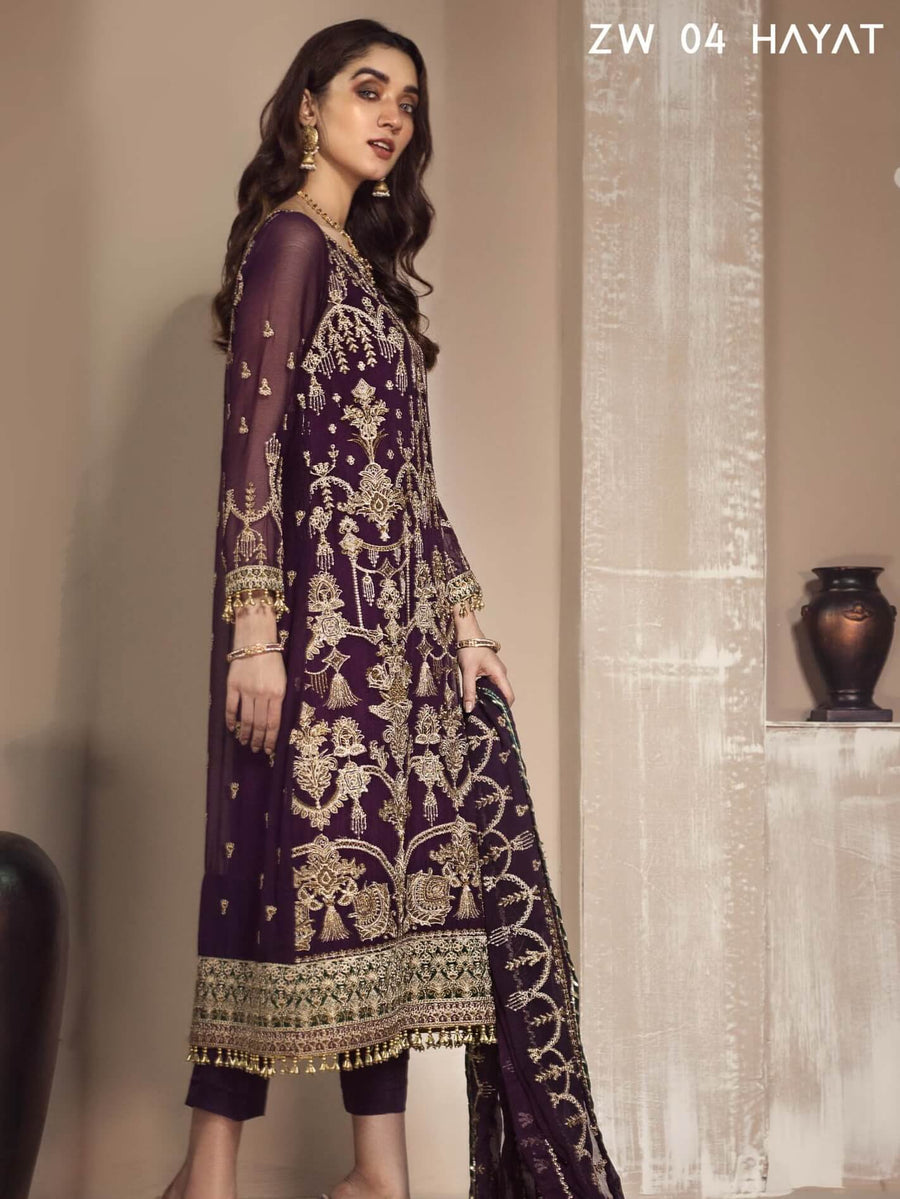 Zarif Mah e Gul Luxury Chiffon 3Pc Suit Wedding Collection ZW-04 Hayat - FaisalFabrics.pk