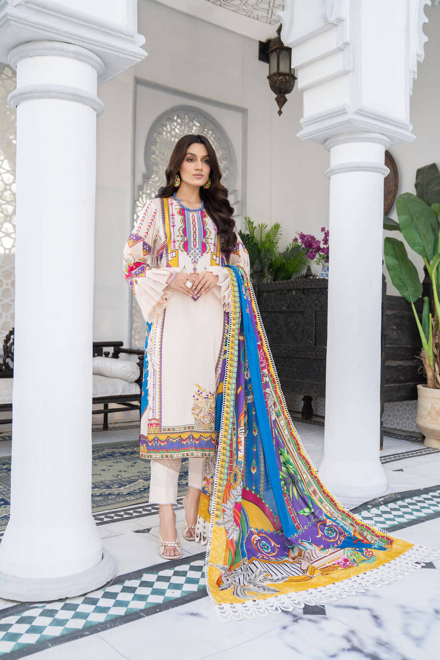 Noorangi Shaad Digital Printed Lawn Unstitched 3Pc Suit - Oudii