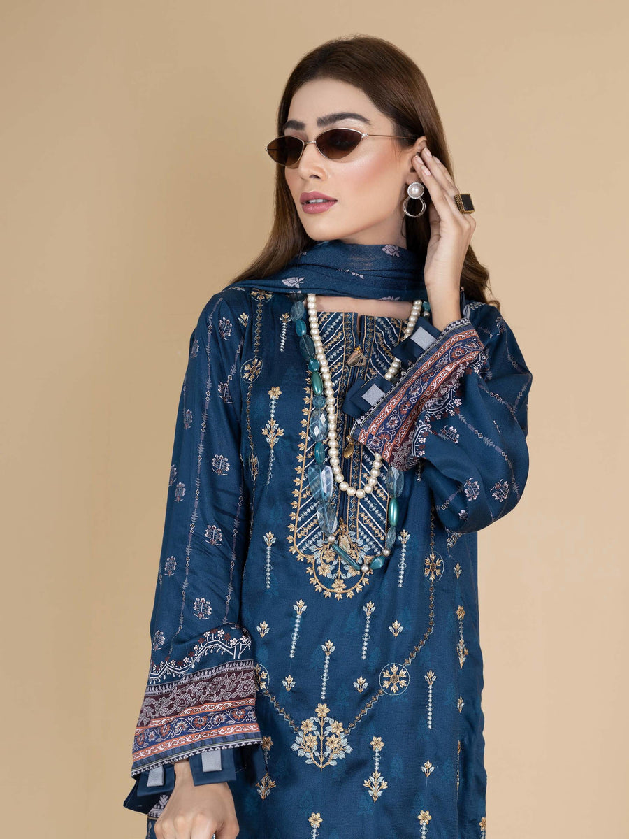 Florence Vol 07 Embroidered Cotail Linen Unstitched 3Pc Suit D-01