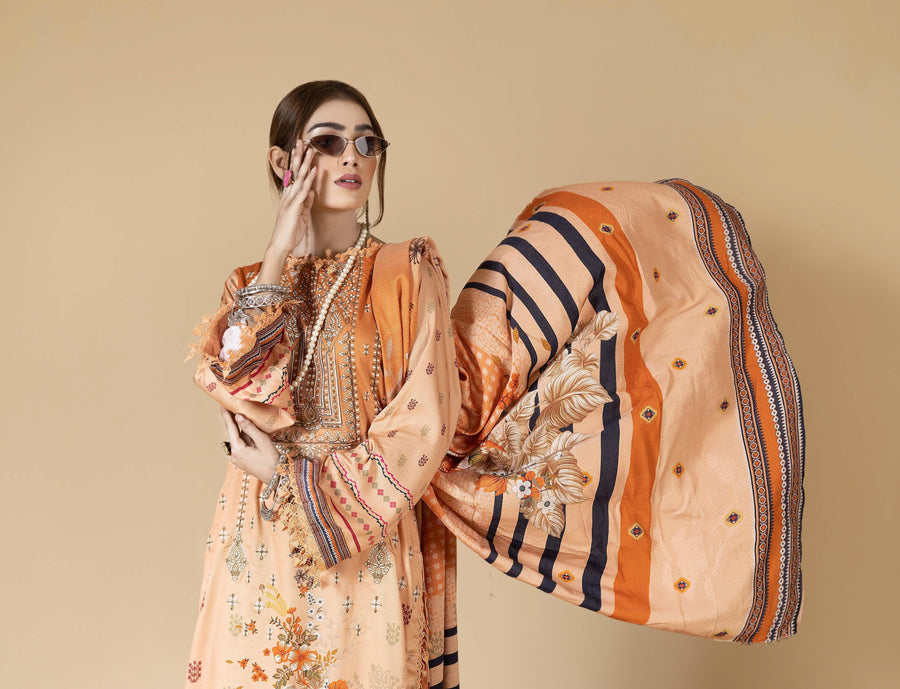 Florence Vol 07 Embroidered Cotail Linen Unstitched 3Pc Suit D-02