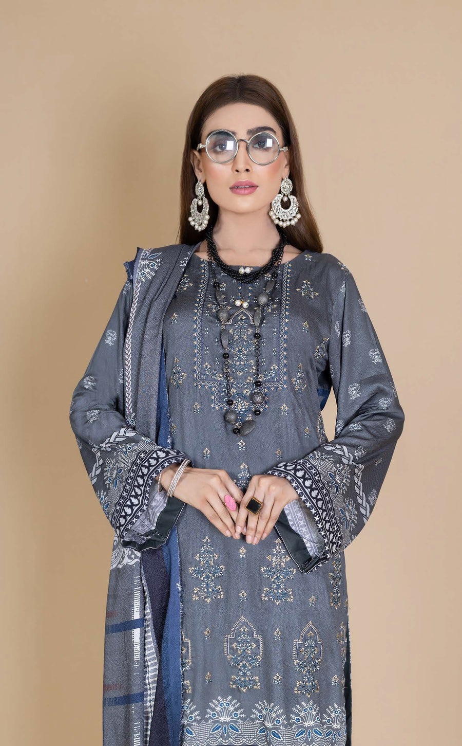 Florence Vol 07 Embroidered Cotail Linen Unstitched 3Pc Suit D-03