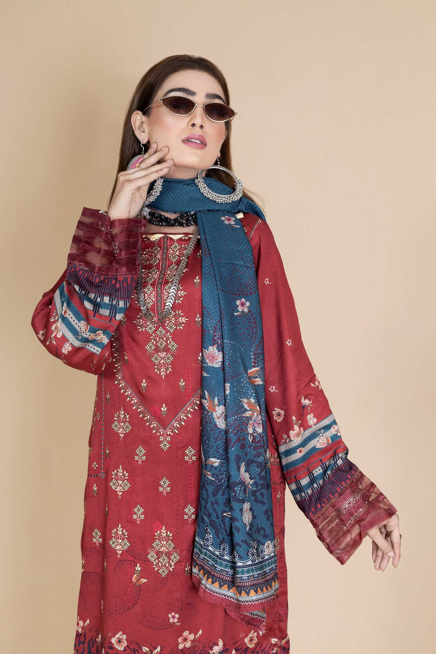 Florence Vol 07 Embroidered Cotail Linen Unstitched 3Pc Suit D-04