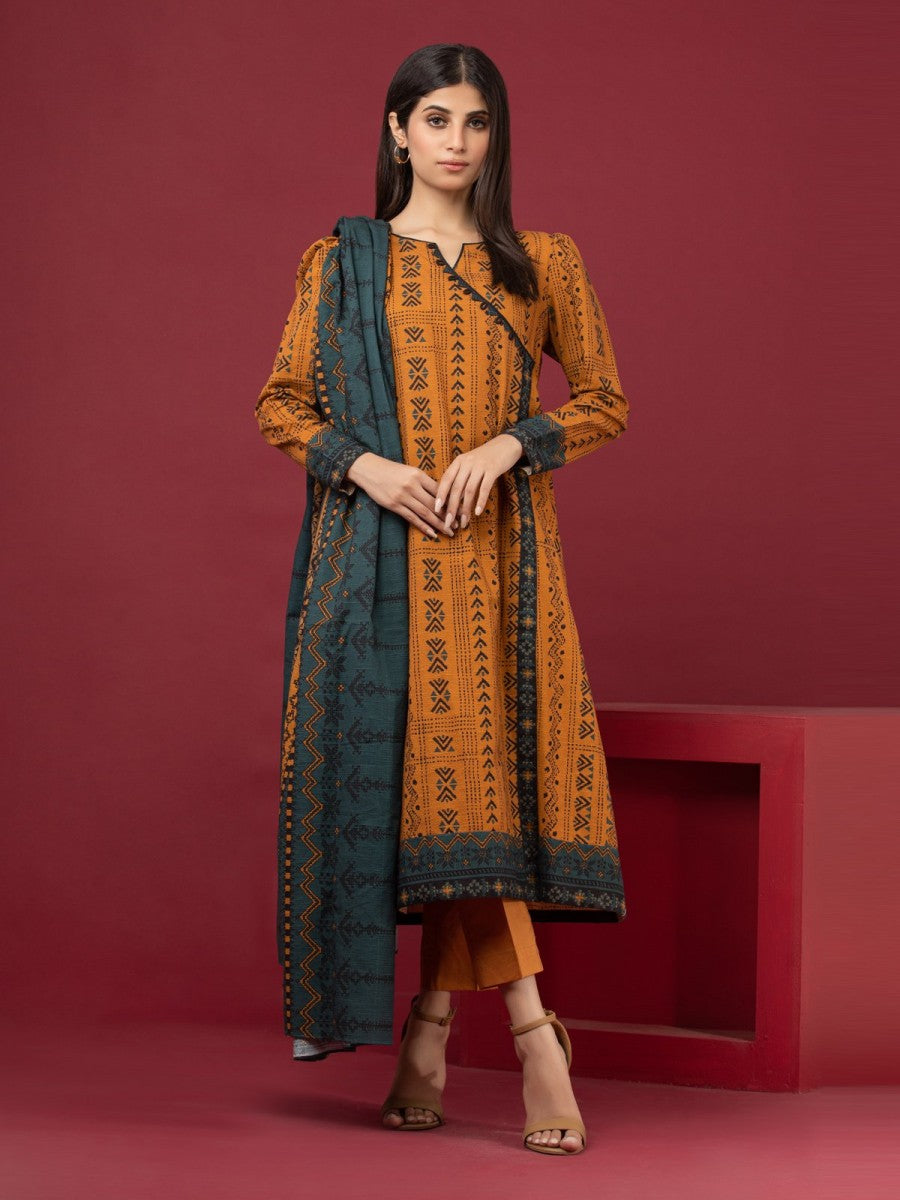 edenrobe Allure Printed Khaddar Unstitched 3Pc Suit EWU22A3-24455