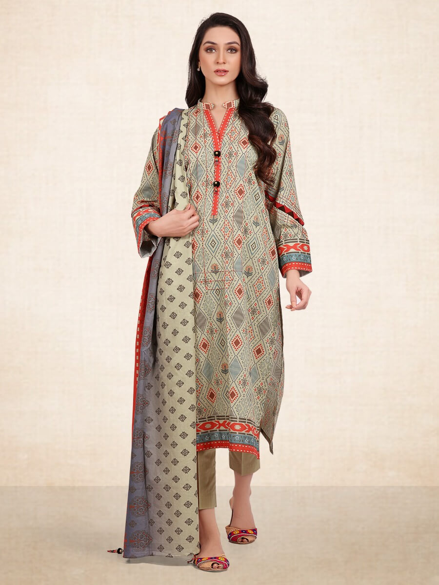edenrobe Unstitched Cambric 3pc Printed Suit EWU20A9-20229 - FaisalFabrics.pk