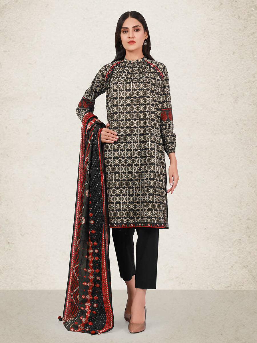 edenrobe Unstitched Cambric 3pc Printed Suit EWU20A9-20232 - FaisalFabrics.pk