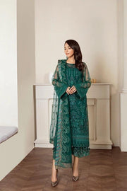 Baroque Embroidered Net Unstitched 3 Piece Suit Forest Green - FaisalFabrics.pk