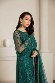 Baroque Embroidered Net Unstitched 3 Piece Suit Forest Green - FaisalFabrics.pk